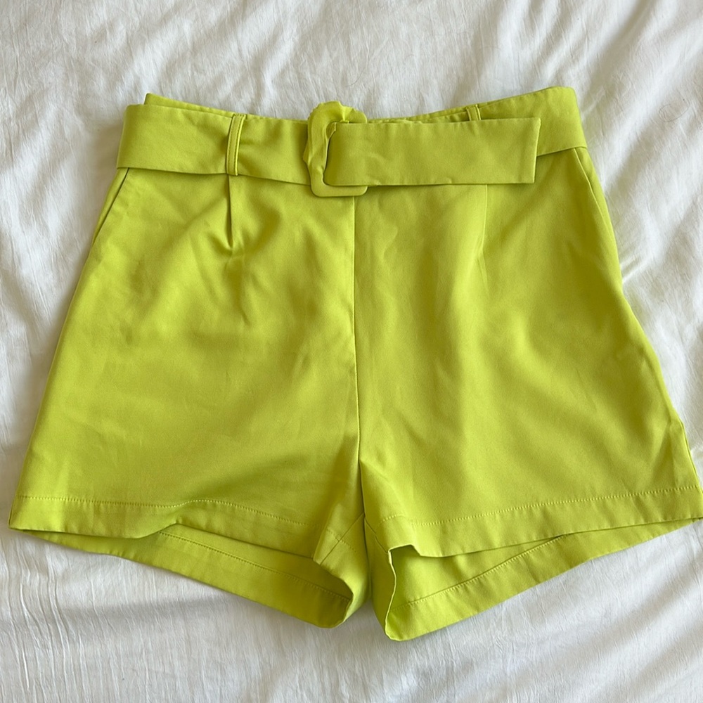 Lime green high waisted shorts with matching belt